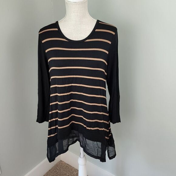 CABLE AND GAUGE WOMEN'S LONG SLEEVE BLACK AND BROWN WITH MESH TOP SIZE XL PETITE - Picture 1 of 6